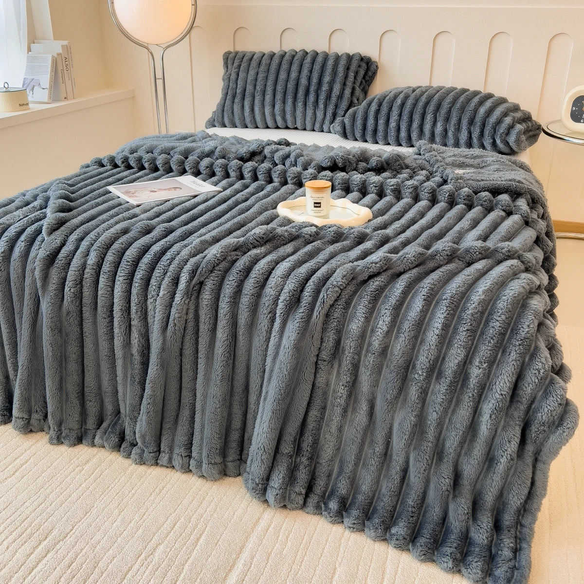 Striped Coral Fleece Multifunctional Blanket