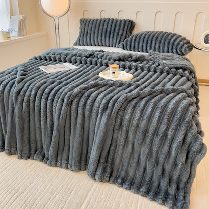Striped Coral Fleece Multifunctional Blanket