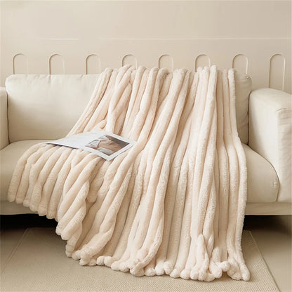 Thickened Wide Striped Flannel Blanket for Sofa and Bed