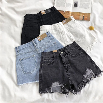 High Waist Ripped Denim Shorts for Women Summer Casual