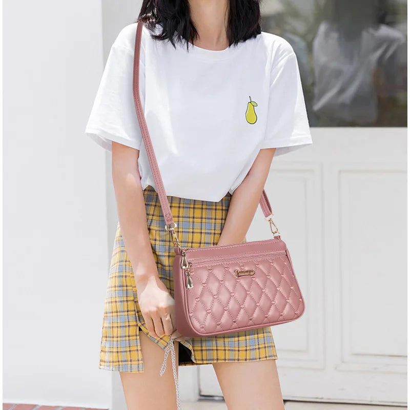 Leather Messenger Bag with Fur Decoration for Women