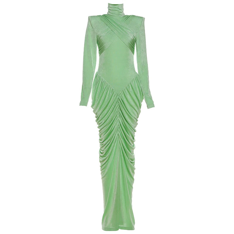 Maxi Dress Women Turtleneck Full Sleeve Backless