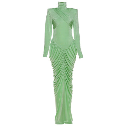 Maxi Dress Women Turtleneck Full Sleeve Backless