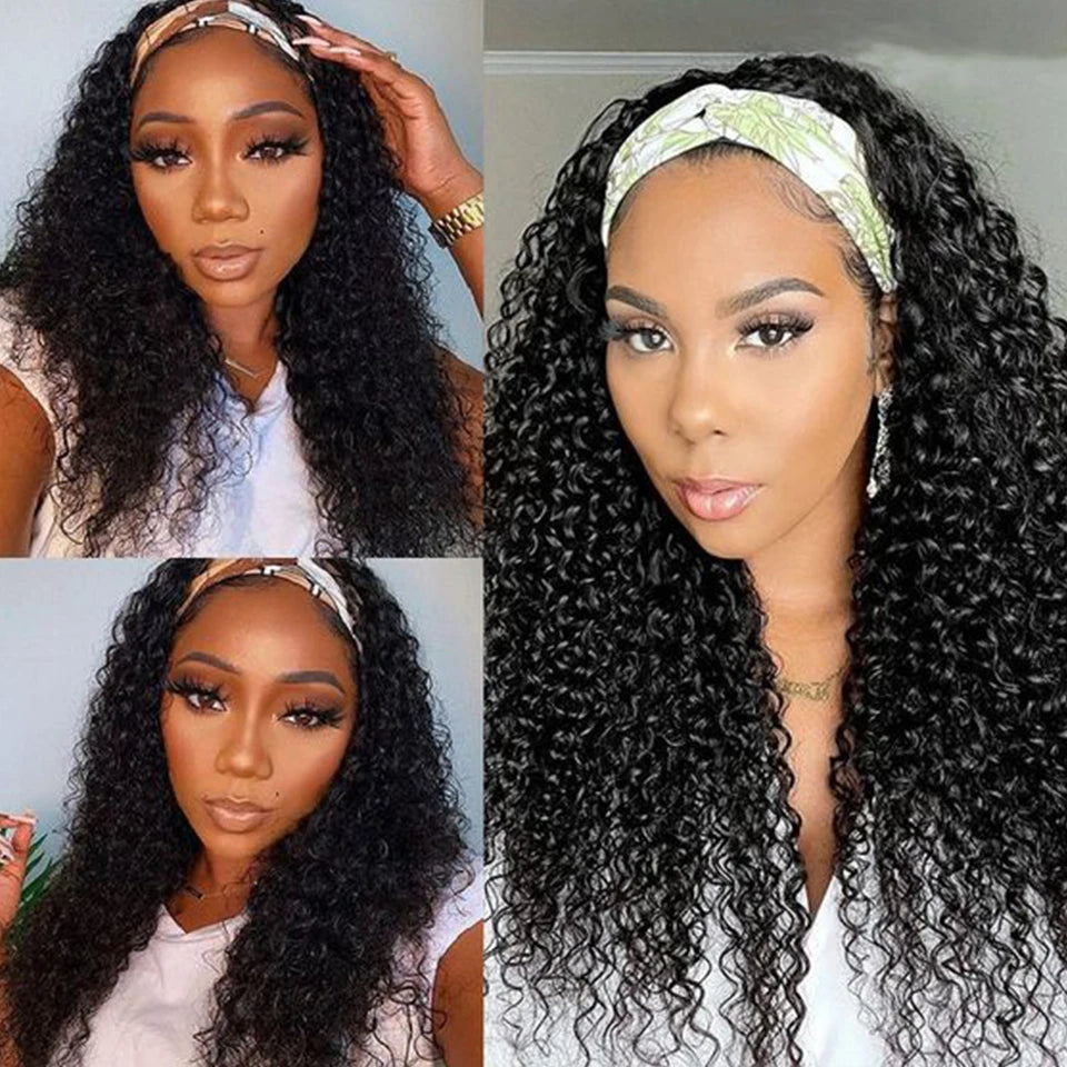 Kinky Curly Human Hair Headband Wig 250% Density