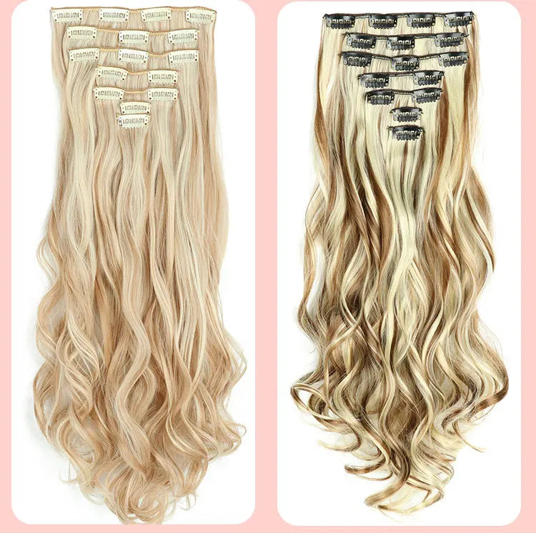 22 Inch Curly Wavy Clip In Hair Extensions Synthetic