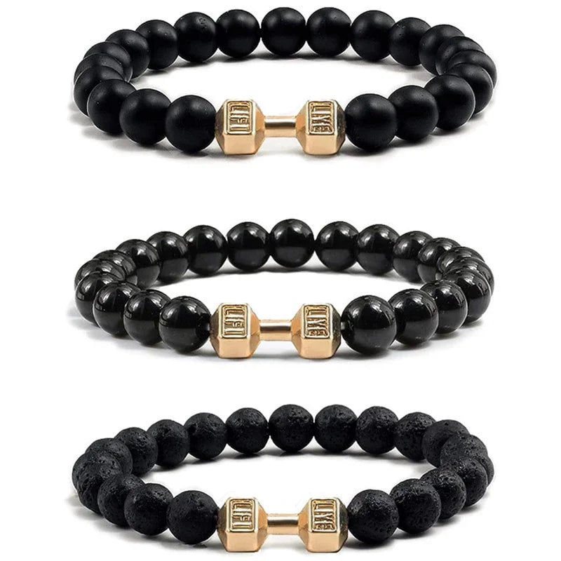 Natural Black Volcanic Lava Stone Dumbbell Bracelet