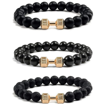 Natural Black Volcanic Lava Stone Dumbbell Bracelet
