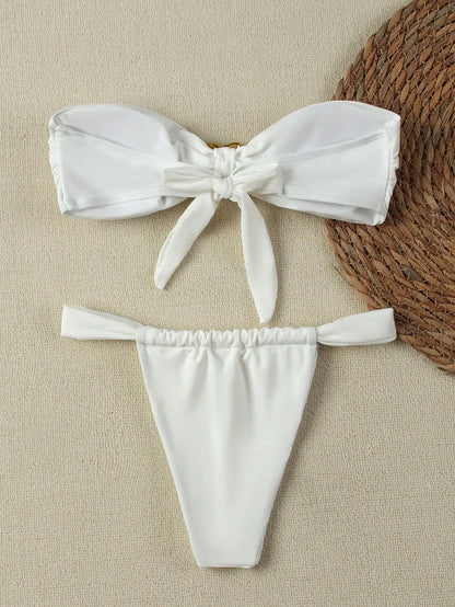 Bandeau Push-Up Bikini Set with Brazilian Thong