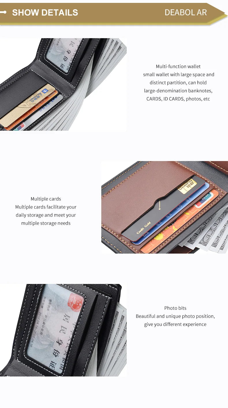 PU Leather Short Wallet for Men in Thin Folding Design