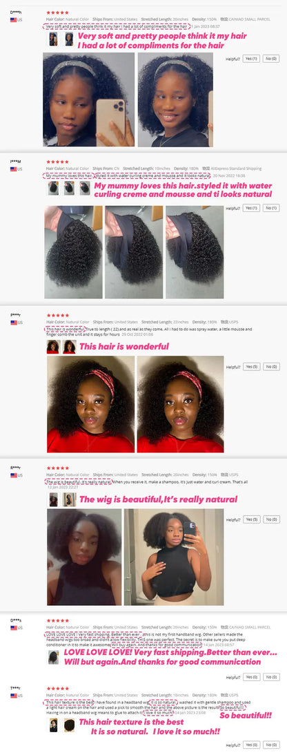 Afro Kinky Curly Headband Wig 180% Density Brazilian Hair