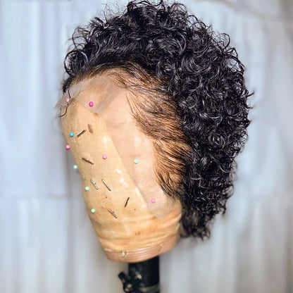Pixie Cut Kinky Curly Bob Wig Transparent Lace Front