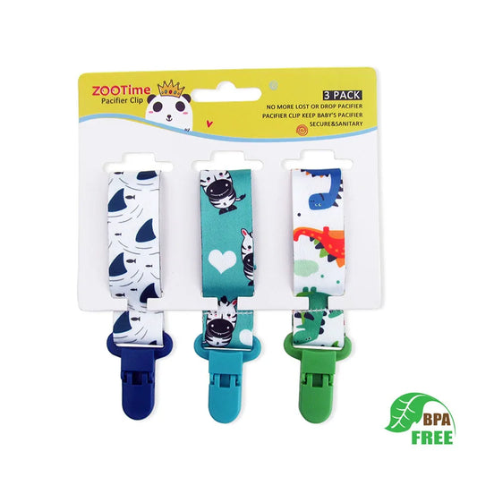 Chain Baby Pacifier Clip Set with Cartoon Print