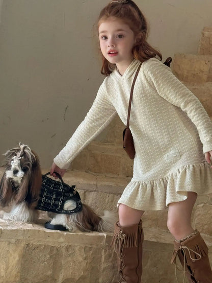 Hooded Knitted Lace Dress for Girls