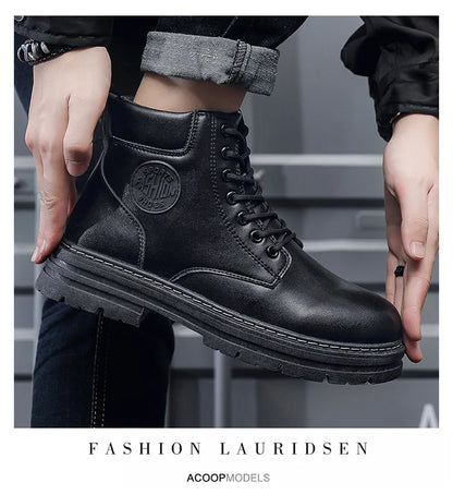High Top Leather Motorcycle Boots for Men