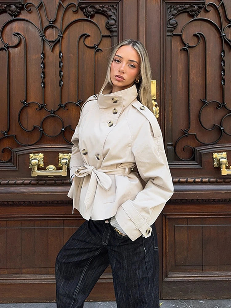 Women's Double Breasted Long Trench Coat Windbreaker