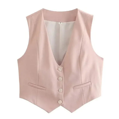 Women'S Solid Suit Vest Sleeveless Cropped Waistcoat