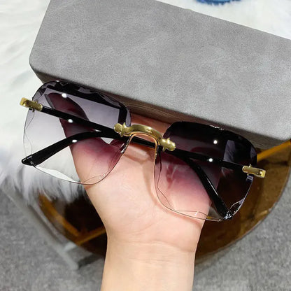 Square Rimless Sunglasses Women Red Plastic UV400