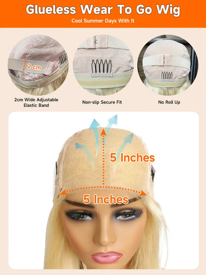 613 Glueless Human Hair Lace Closure Wig Blonde Straight