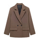 Willshela Women Vintage Double Breasted Blazer with Pockets
