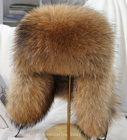 Men's Real Silver Fox Fur Bomber Hat