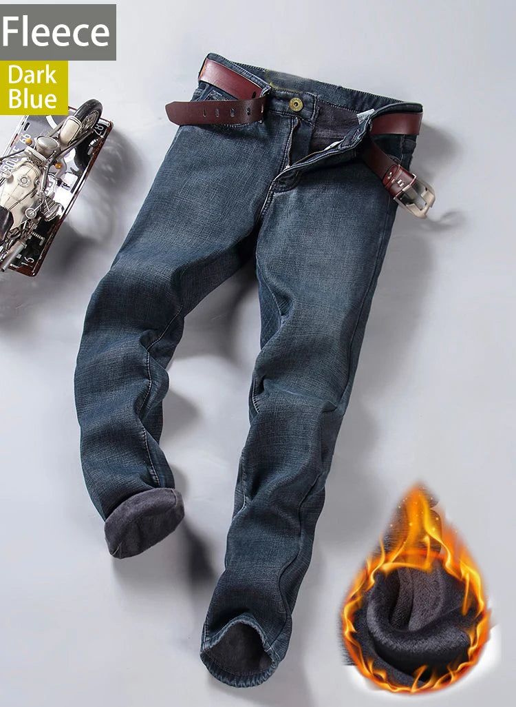 Men's Casual Straight Stretch Jeans Blue Black Denim