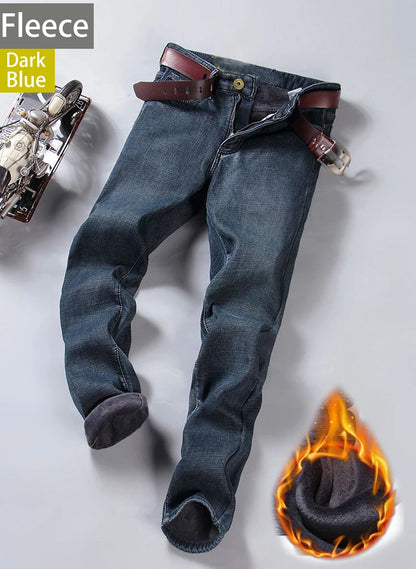 Men's Casual Straight Stretch Jeans Blue Black Denim