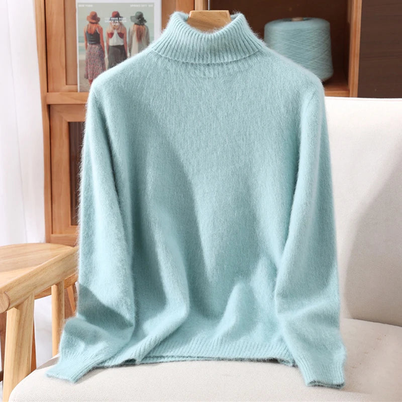 Mink Fur High Collar Pullover Sweater for Women