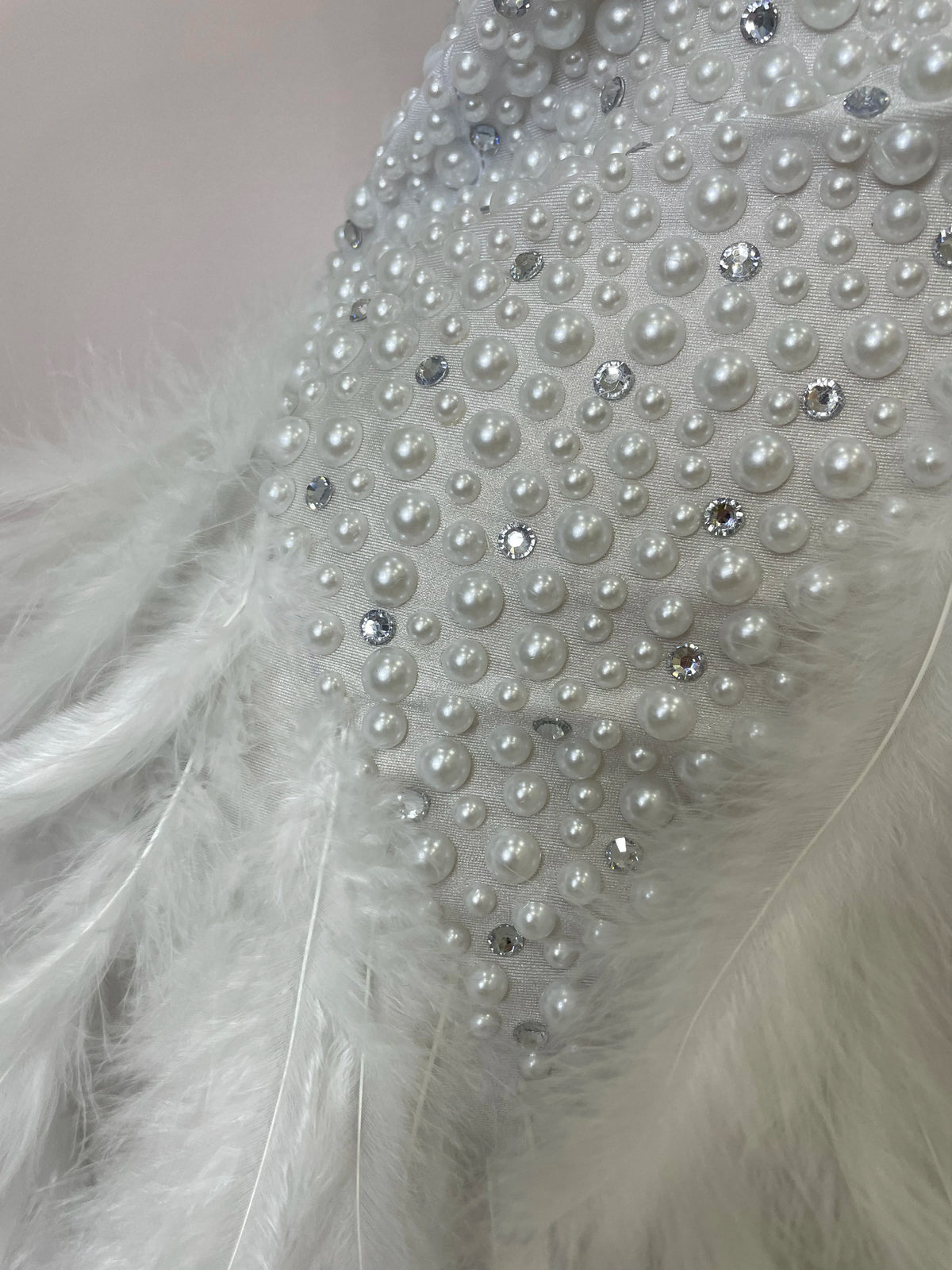 Luxury Rhinestones Pearls Feathers Halter Backless Dress