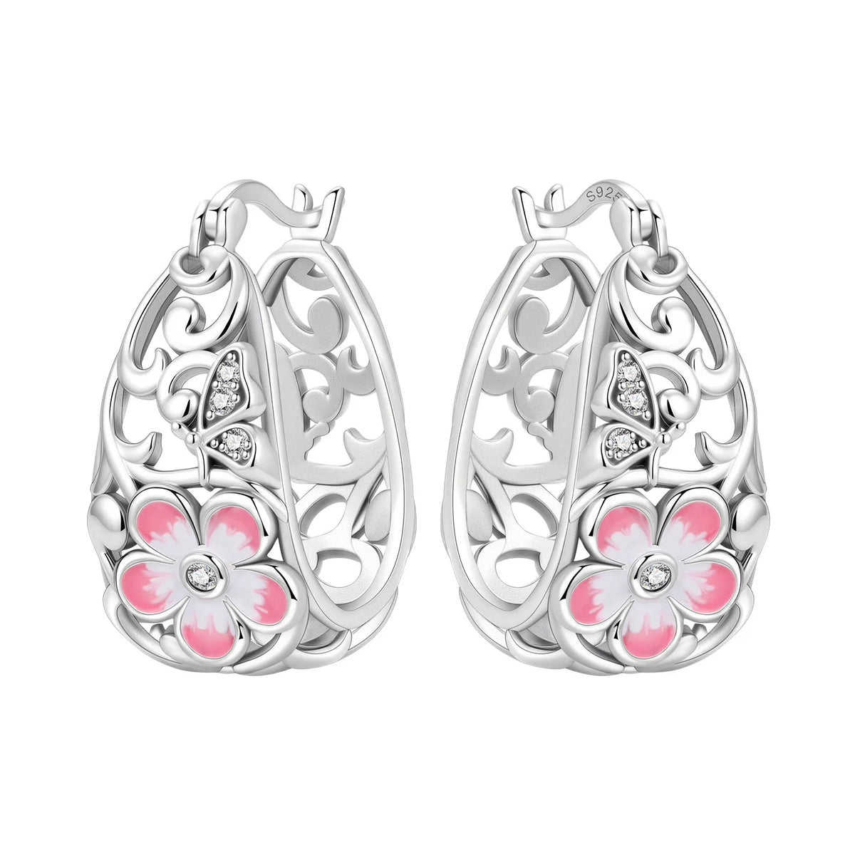 S925 Sterling Silver Iris Flower Hoop Earrings for Women
