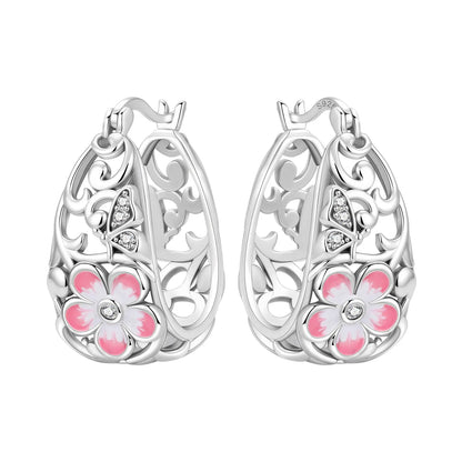 S925 Sterling Silver Iris Flower Hoop Earrings for Women