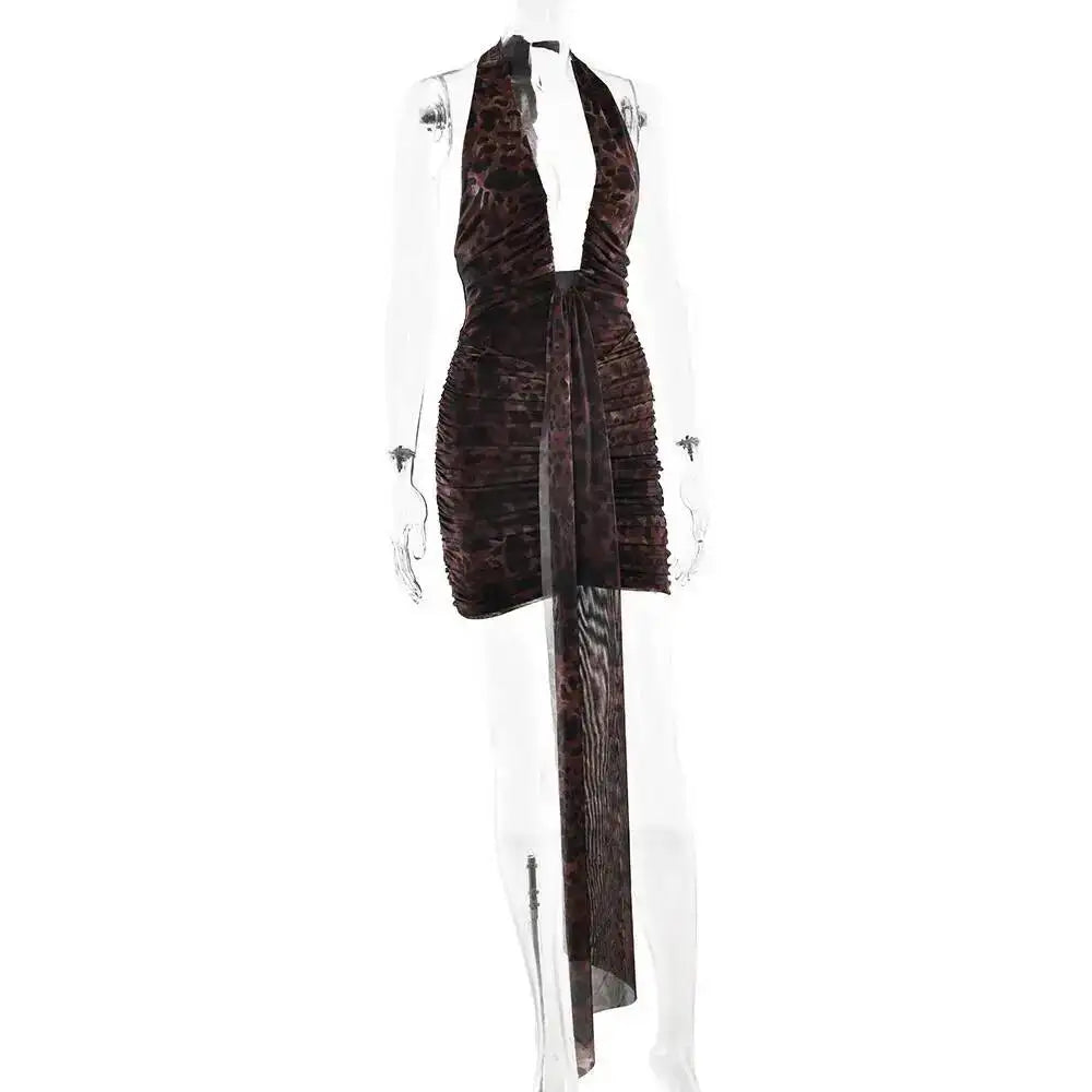 Leopard Print Halter Mini Dress for Women