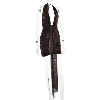 Leopard Print Halter Mini Dress for Women