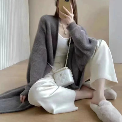 Thick Knee Length Open Knit Coat for Women