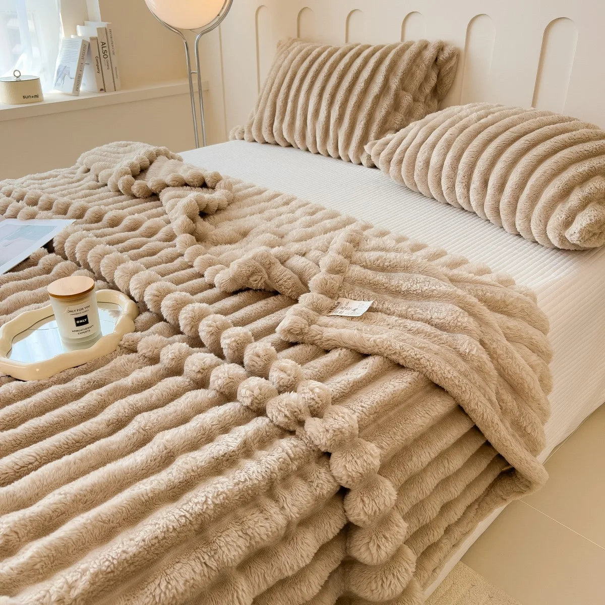 Striped Coral Fleece Multifunctional Blanket