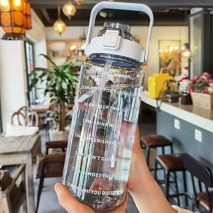 2 Liters Portable Plastic Travel Water Bottle with Straw