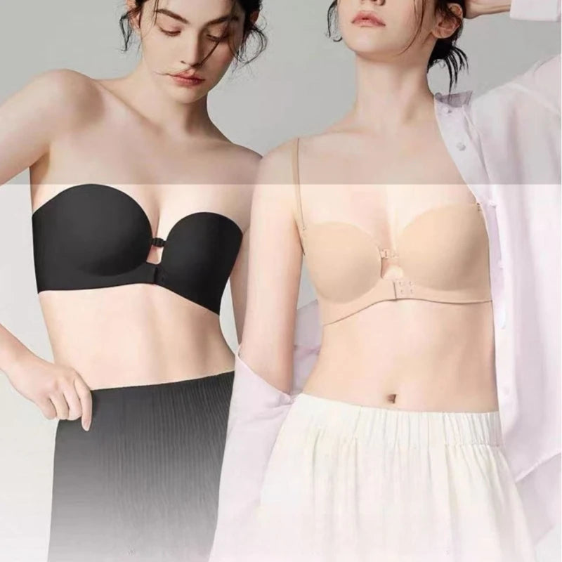 Seamless Push Up Strapless Bra for Women Adjustable Solid Color