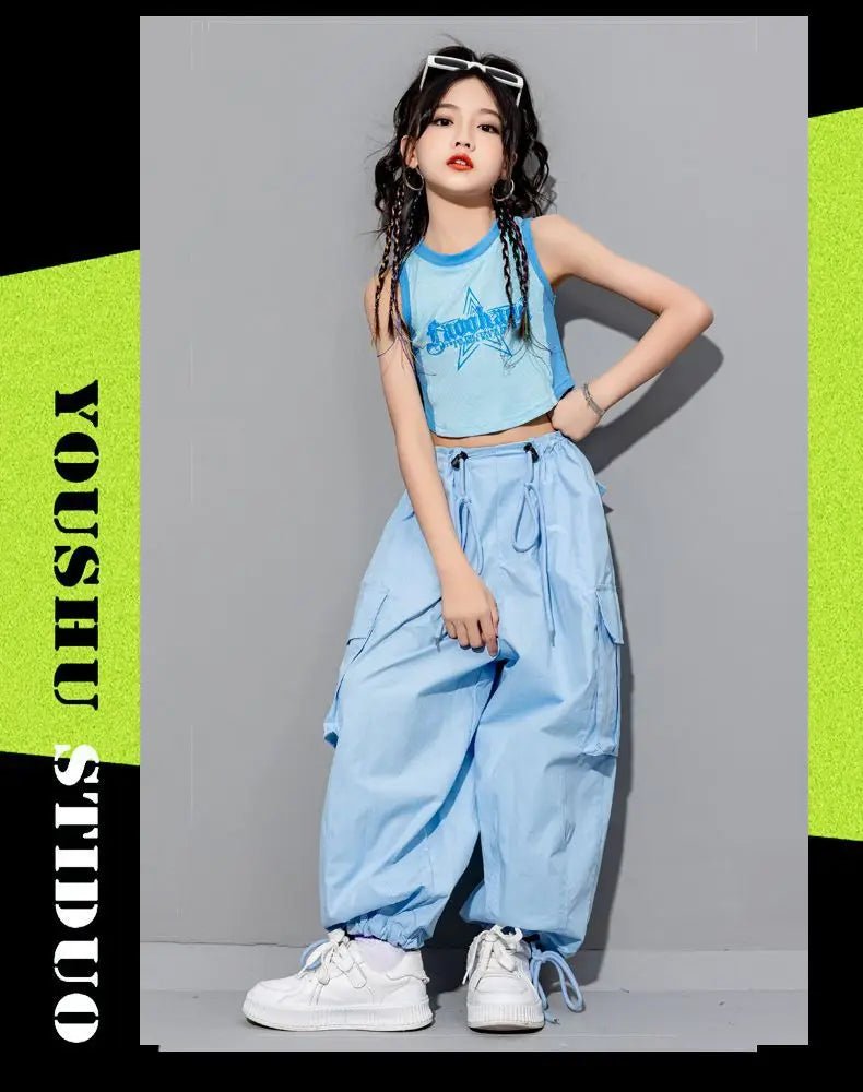 Girls Loose Cargo Pants with Belt for Daily Wear