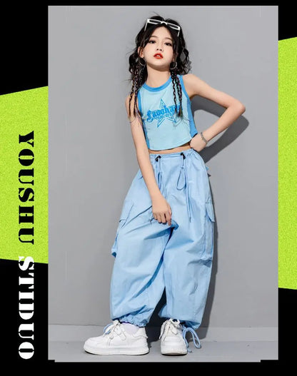 Girls Loose Cargo Pants with Belt for Daily Wear