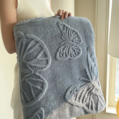 Coral Fleece Autumn Blanket with 3D Butterflies