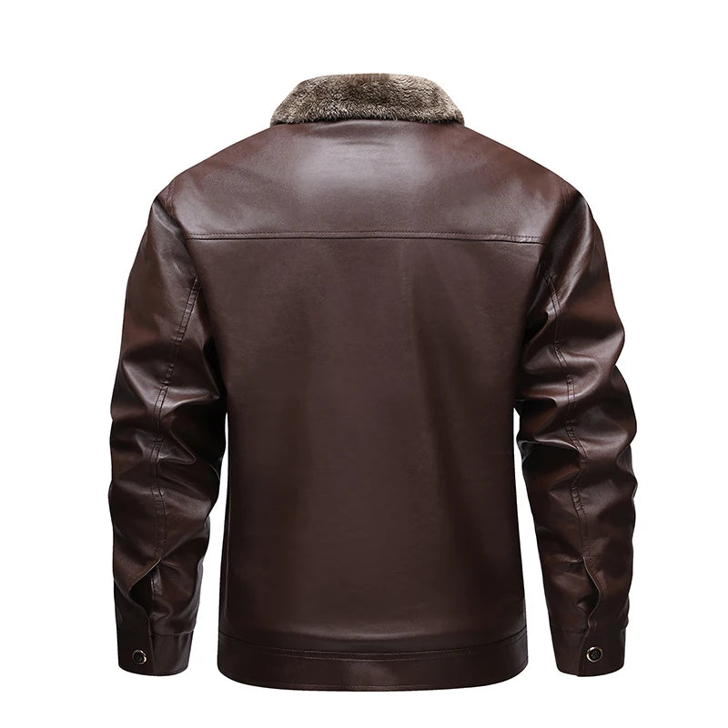 Men's Faux Leather Biker Jacket with Fleece Lining