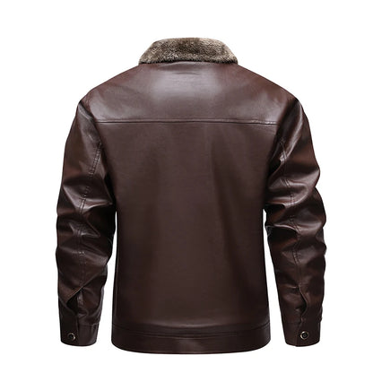 Men's Faux Leather Biker Jacket with Fleece Lining