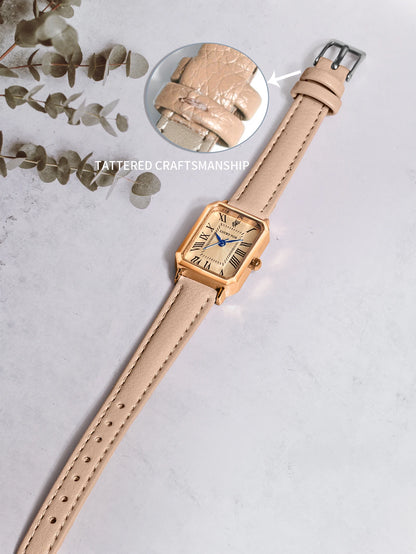 Fashion Retro Square Leather Strap Quartz Watch for Women