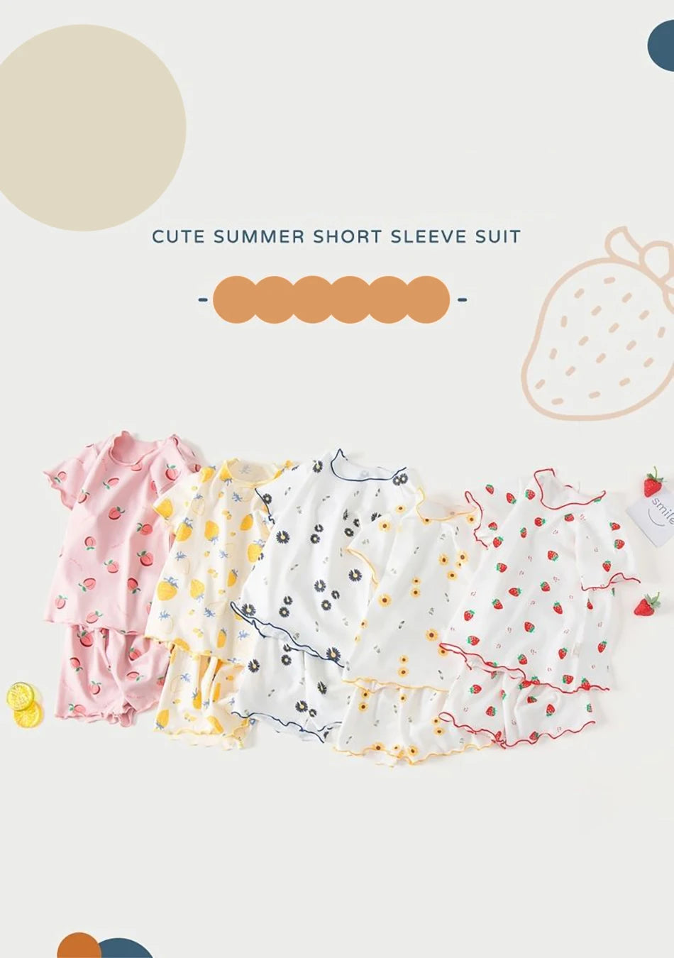 Girl Summer Pajama Sets Cartoon Pattern Ice Silk