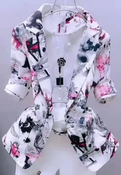 Women Printed Blazer Cardigan Short Jacket