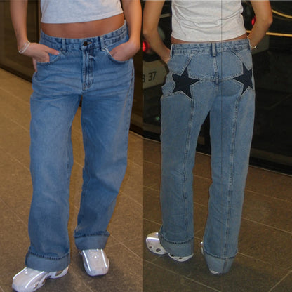 Women's Vintage Star Pattern Loose Denim Jeans