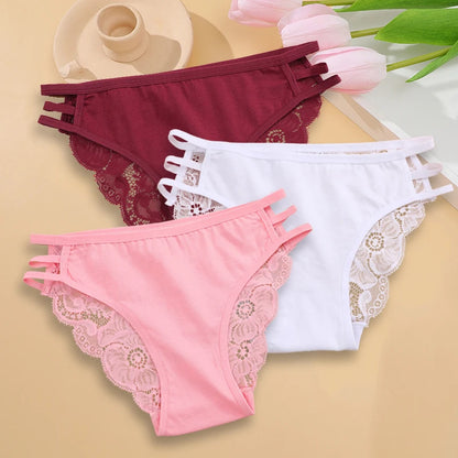 3PC Set Women's Floral Lace Low Rise Briefs