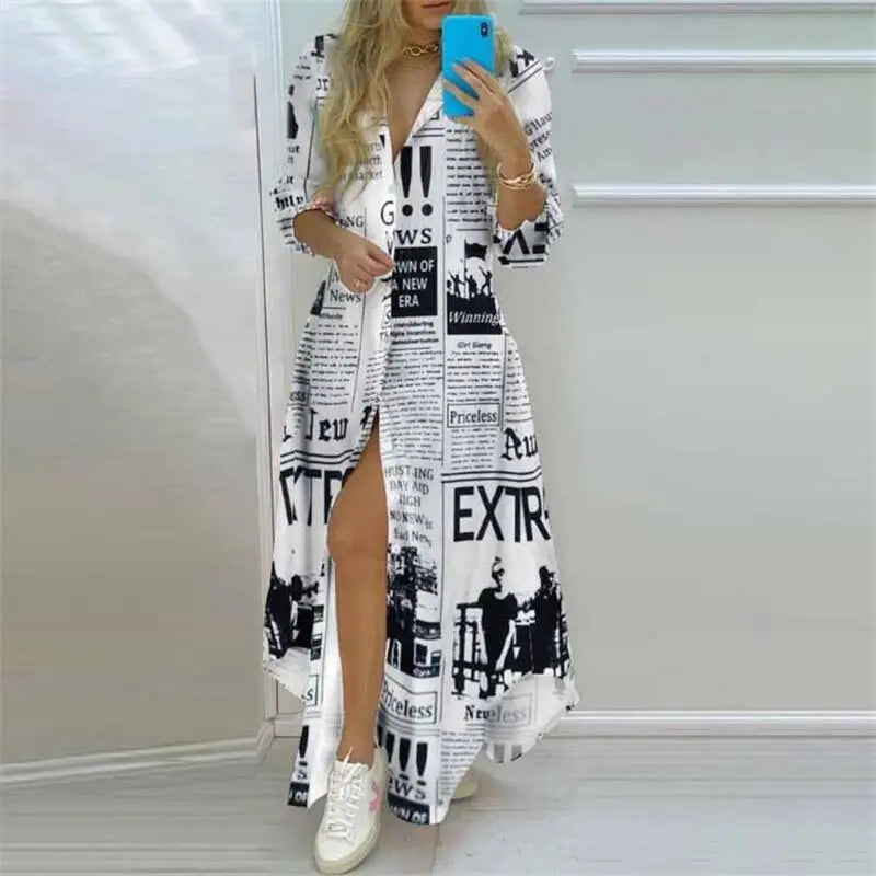 Bohemian Long Sleeve Printed Maxi Dress for Women
