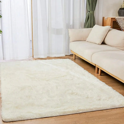 Black Plush Long-Pile Carpet, Soft Non-Slip Rug