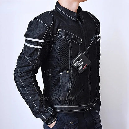 KOMINE JK006 Breathable Denim Mesh Motorcycle Jacket