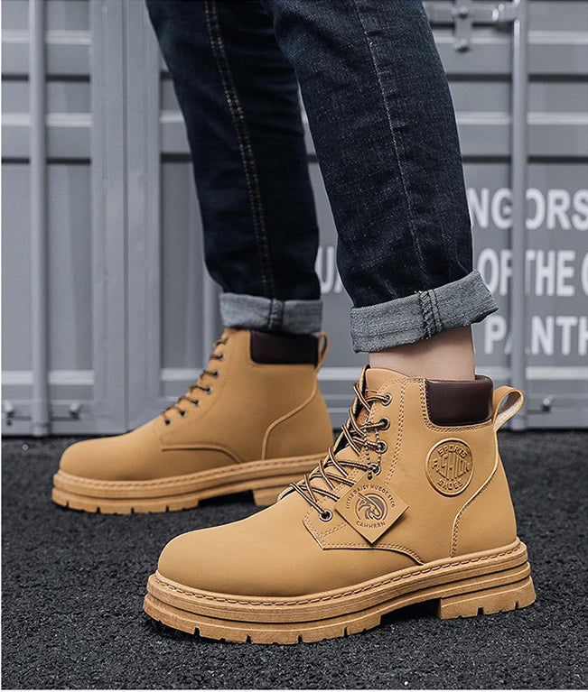High Top Leather Motorcycle Boots for Men